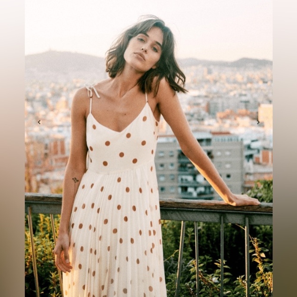 Sézane Nissa Dress in Ecru / Moca Polka Dots Size 14 / EU 46